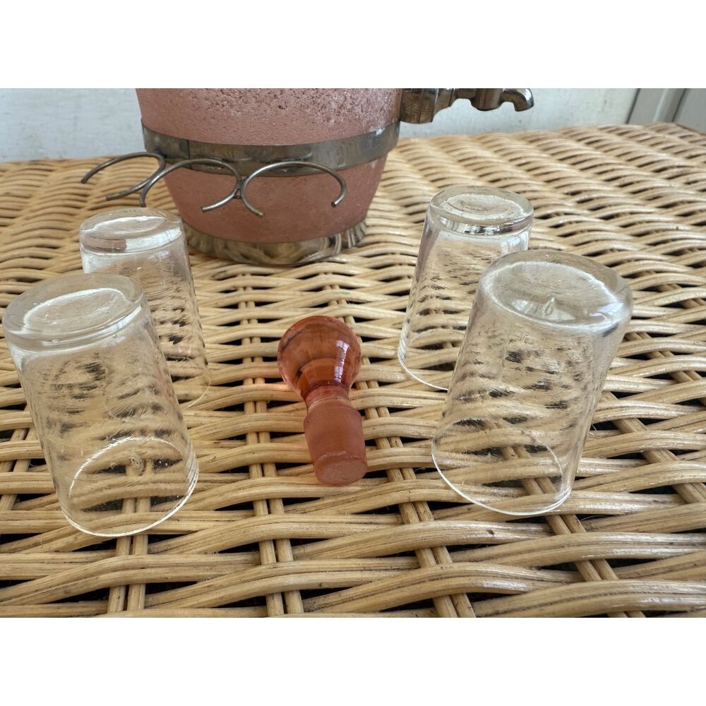 Vintage 40's Czech Pink Frosted Art Glass Barrel Decanter Spigot - Picture 9 of 12